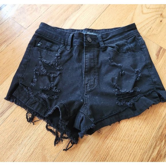 KanCan Pants - KANCAN Black DESTROYED Jean Shorts Sz 26 x 9.5" Rise x2.5 Inseam x10.5 Length